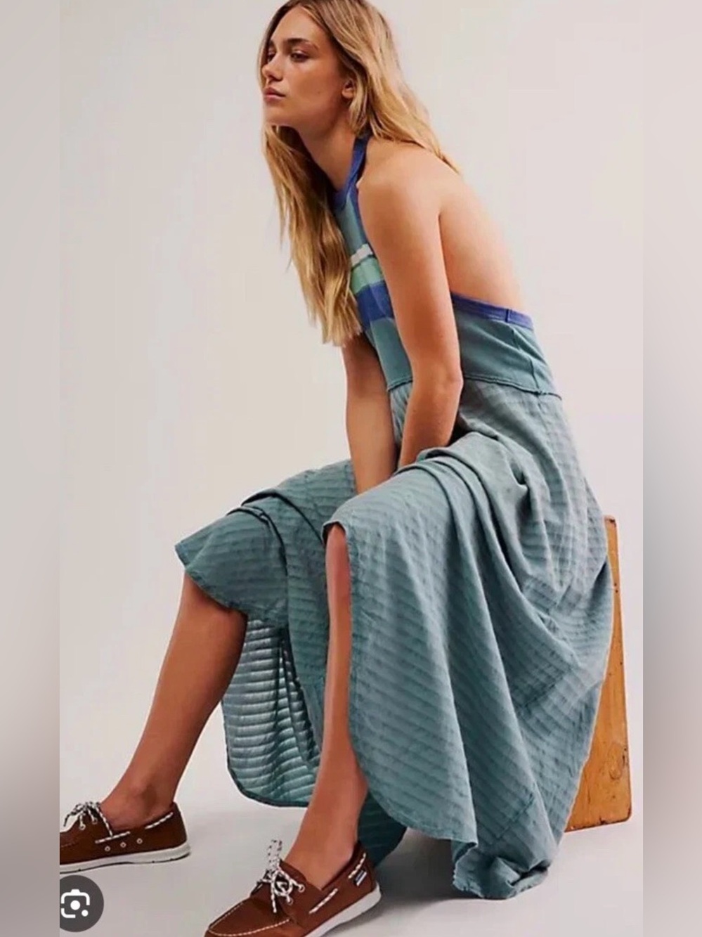 Free People “Surf's Up” Maxi Striped Halter Tee Shirt Dress